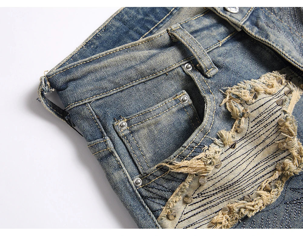 VALIFIED BEIGE SPIKED FLARED JEANS