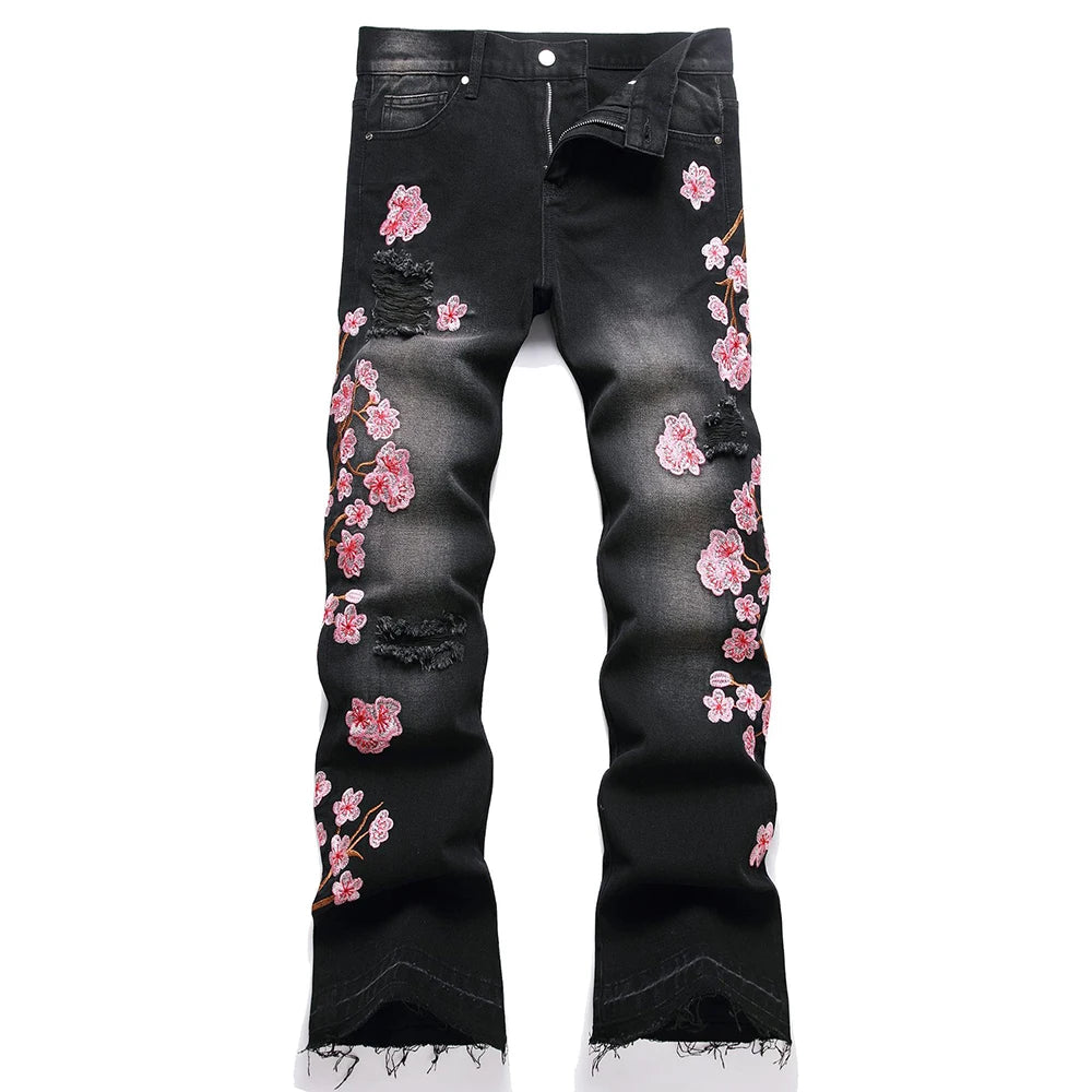 VALIFIED CHARMING FLOWERS FLARED JEANS (Dark Edition)