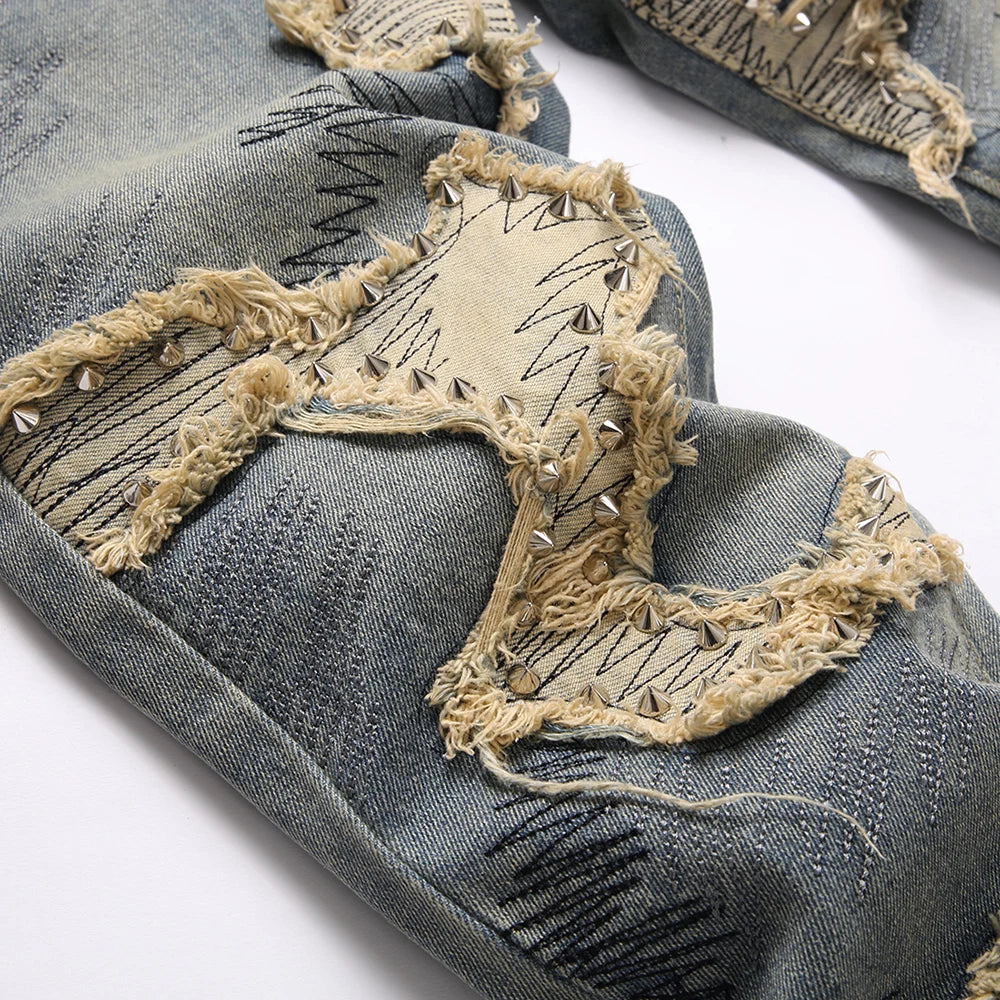 VALIFIED BEIGE SPIKED FLARED JEANS