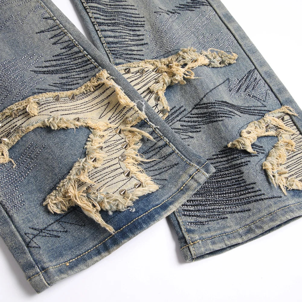 VALIFIED BEIGE SPIKED FLARED JEANS