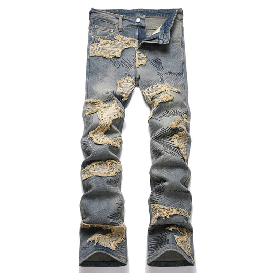 VALIFIED BEIGE SPIKED FLARED JEANS