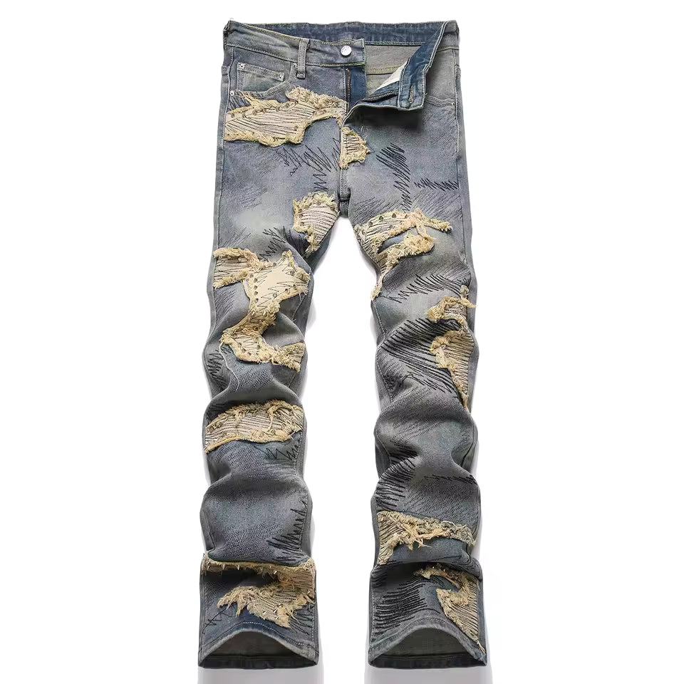 VALIFIED BEIGE SPIKED FLARED JEANS