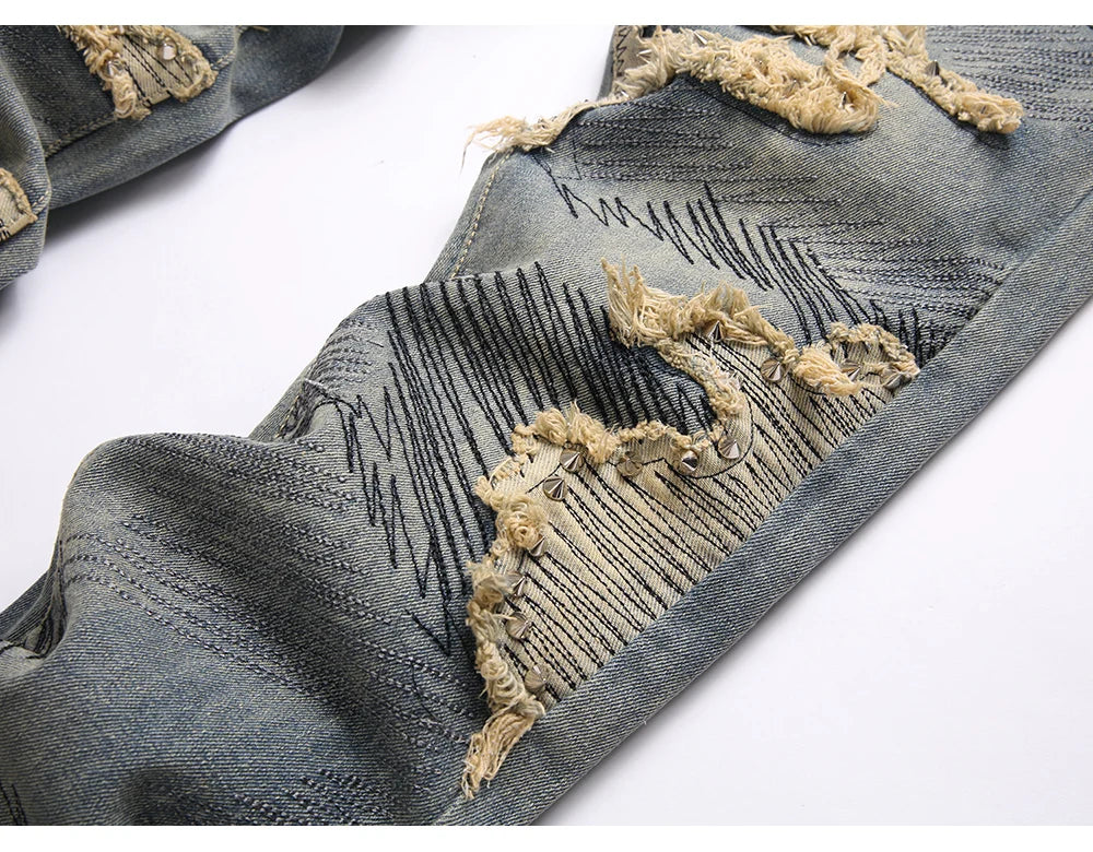 VALIFIED BEIGE SPIKED FLARED JEANS