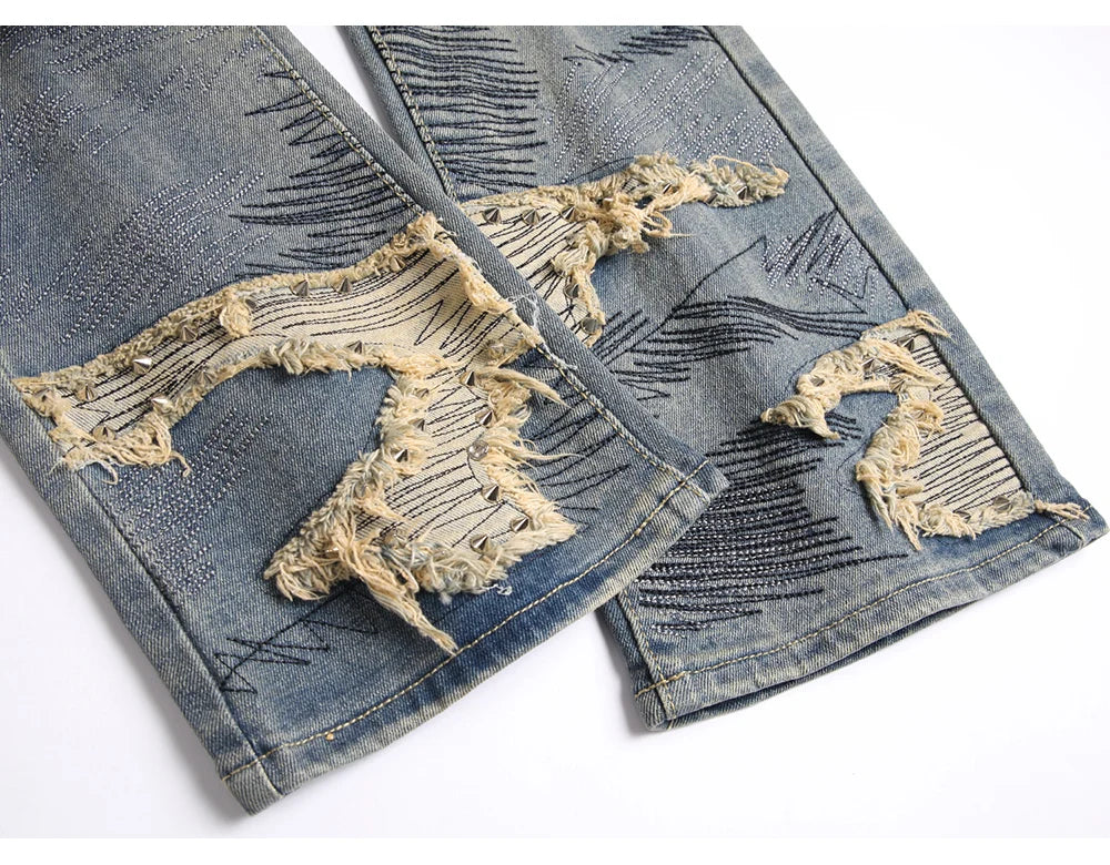 VALIFIED BEIGE SPIKED FLARED JEANS